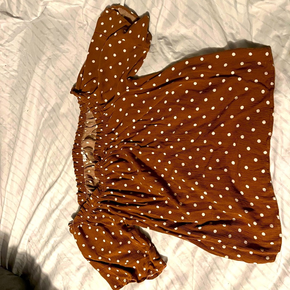 Burnt orange polka dot off the shoulder